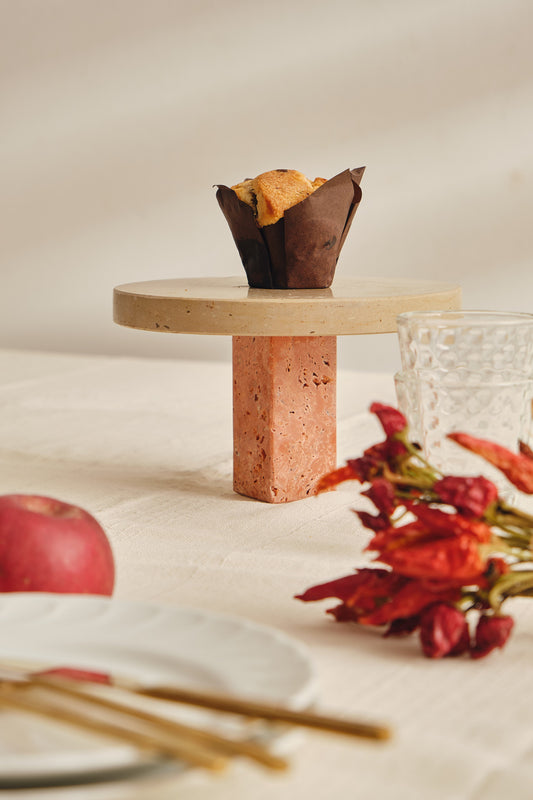 Alzatina per Dolci in Pietra Pugliese e Travertino Rosso | Cake stand in Apulian Stone and RedTravertine